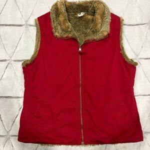 Gap Vintage Mob Wife Reversible Faux Fur Vest Red Women’s L Warm Cotton